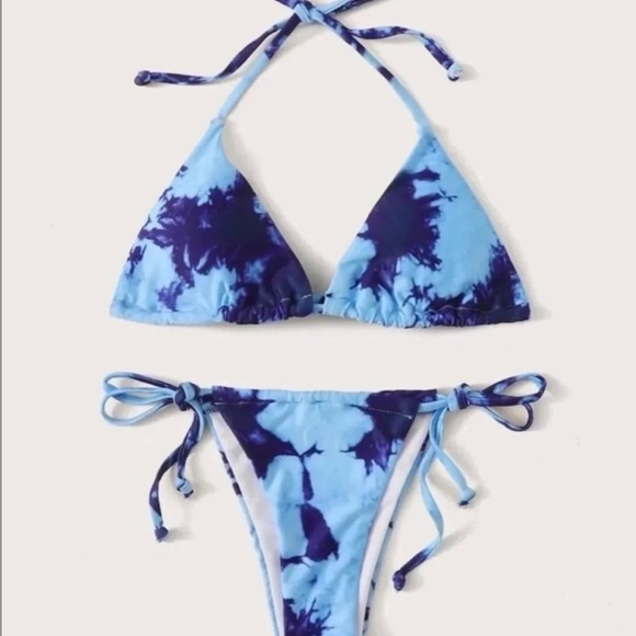 Blue Tie Dye Halter Bikini size large - Picture 2 of 3